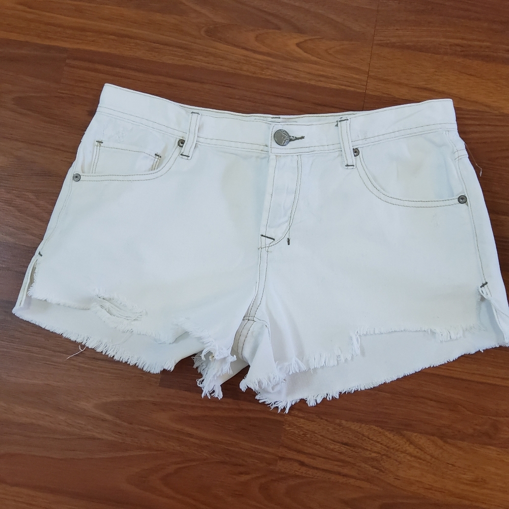 Free People Fringe Denim Jean Shorts Size M White